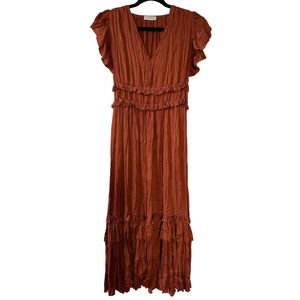 vestique Rust Ruffle Maxi Dress